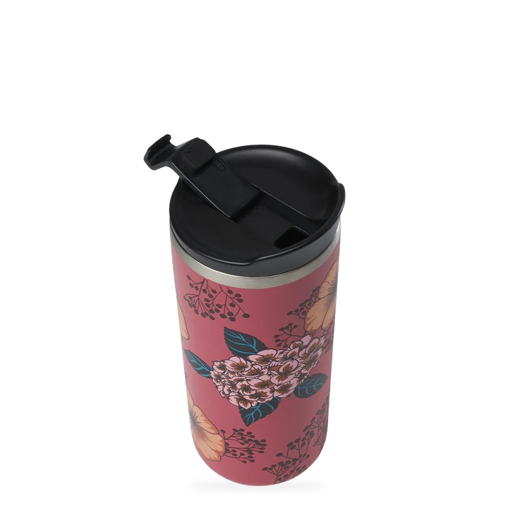 Travel mug inox isotherme tropical - anémones - 350ml - qwetch