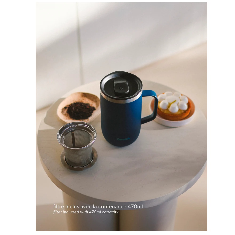 Mug tisanière isotherme inox matt bleu marine 470 ml - qwetch