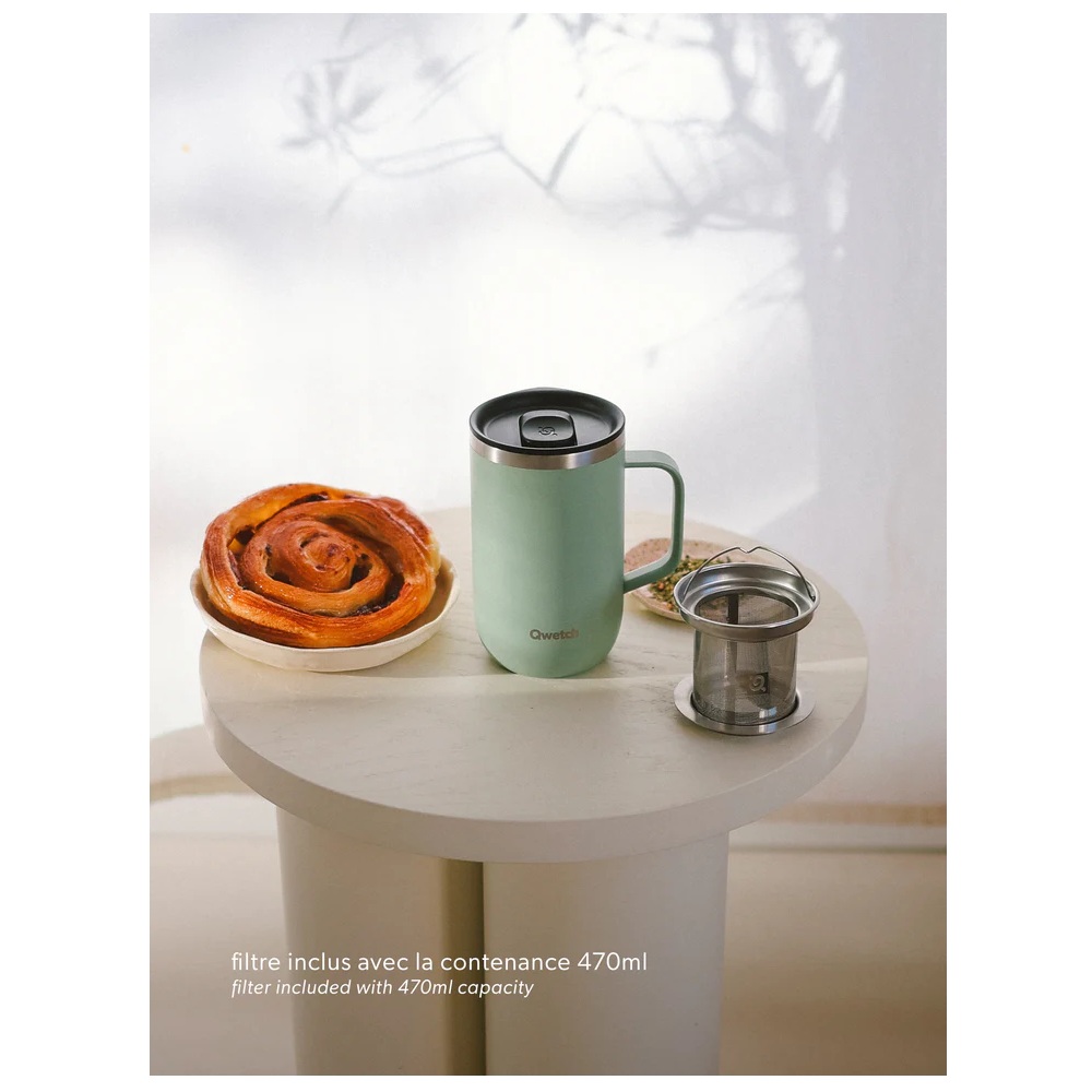 Mug tisanière isotherme inox matt vert tilleul 470 ml - qwetch