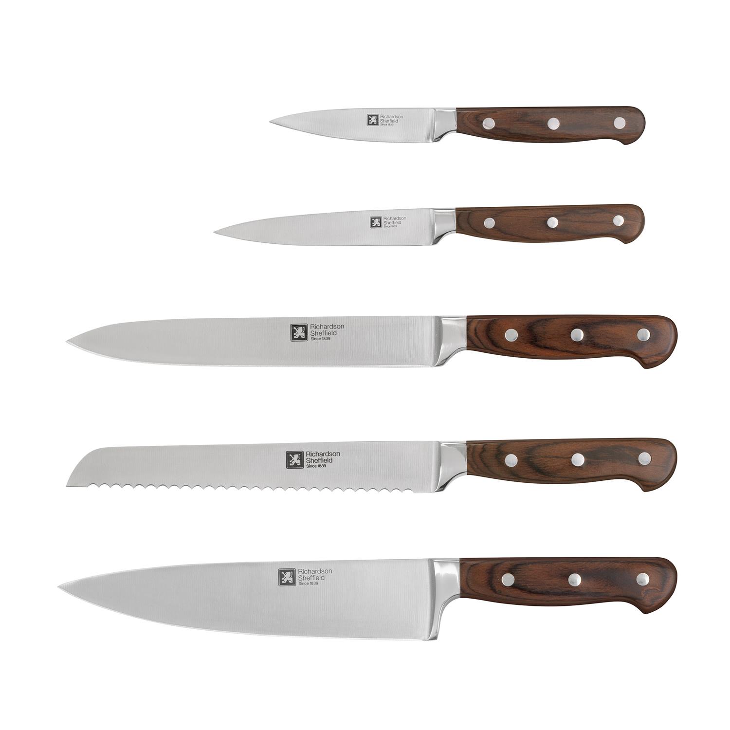Virtuose - bloc 5 couteaux de cuisine - bois d'acacia - richardson sheffield