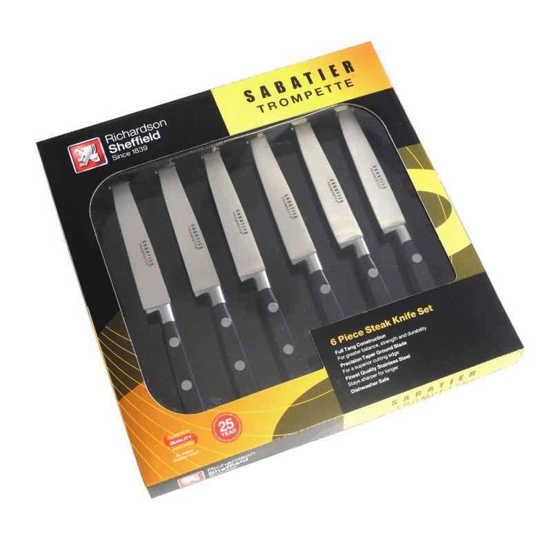 Sabatier trompette, lot de 6 couteaux à steak lame lisse - richardson