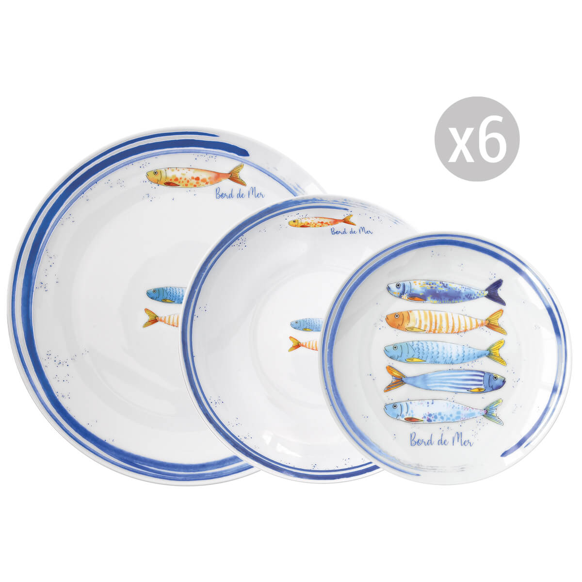Service d'assiettes en porcelaine 18 pièces bord de mer - easylife 