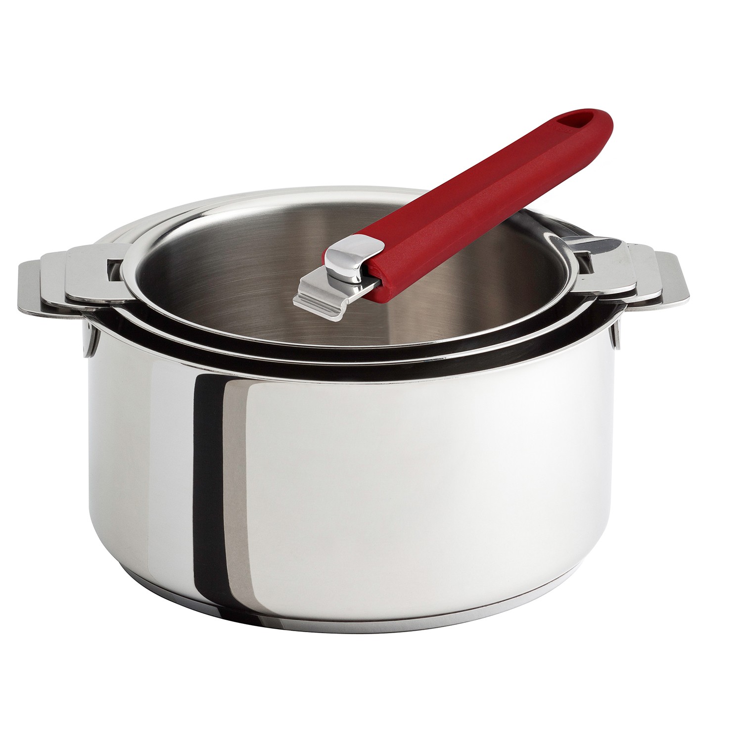 Série de 3 casseroles mutine amovibles ø16 - ø18 - ø20 cm + 1 poignée amovible framboise - cristel