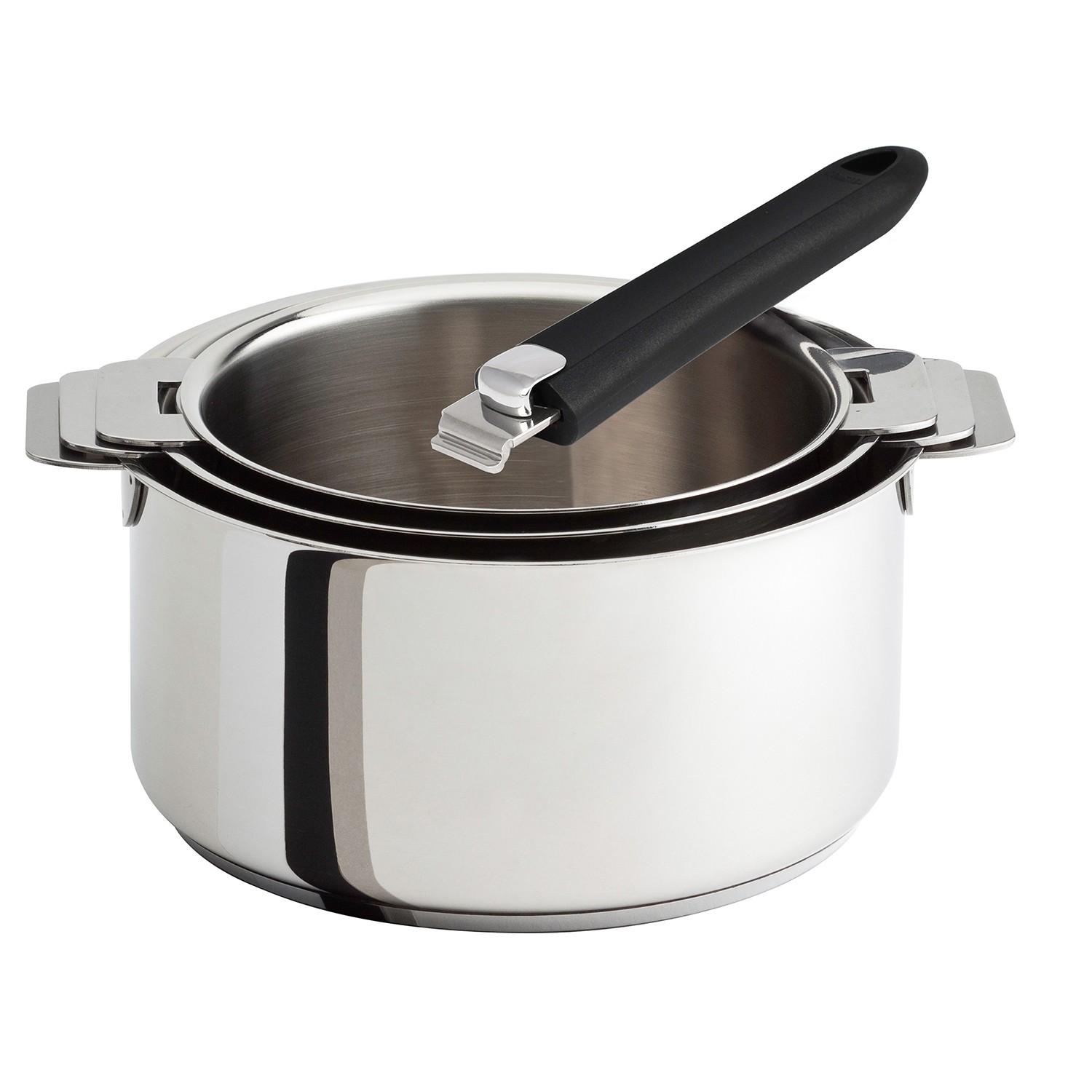 Série de 3 casseroles mutine amovibles ø16 - ø18 - ø20 cm + 1 poignée amovible noire - cristel