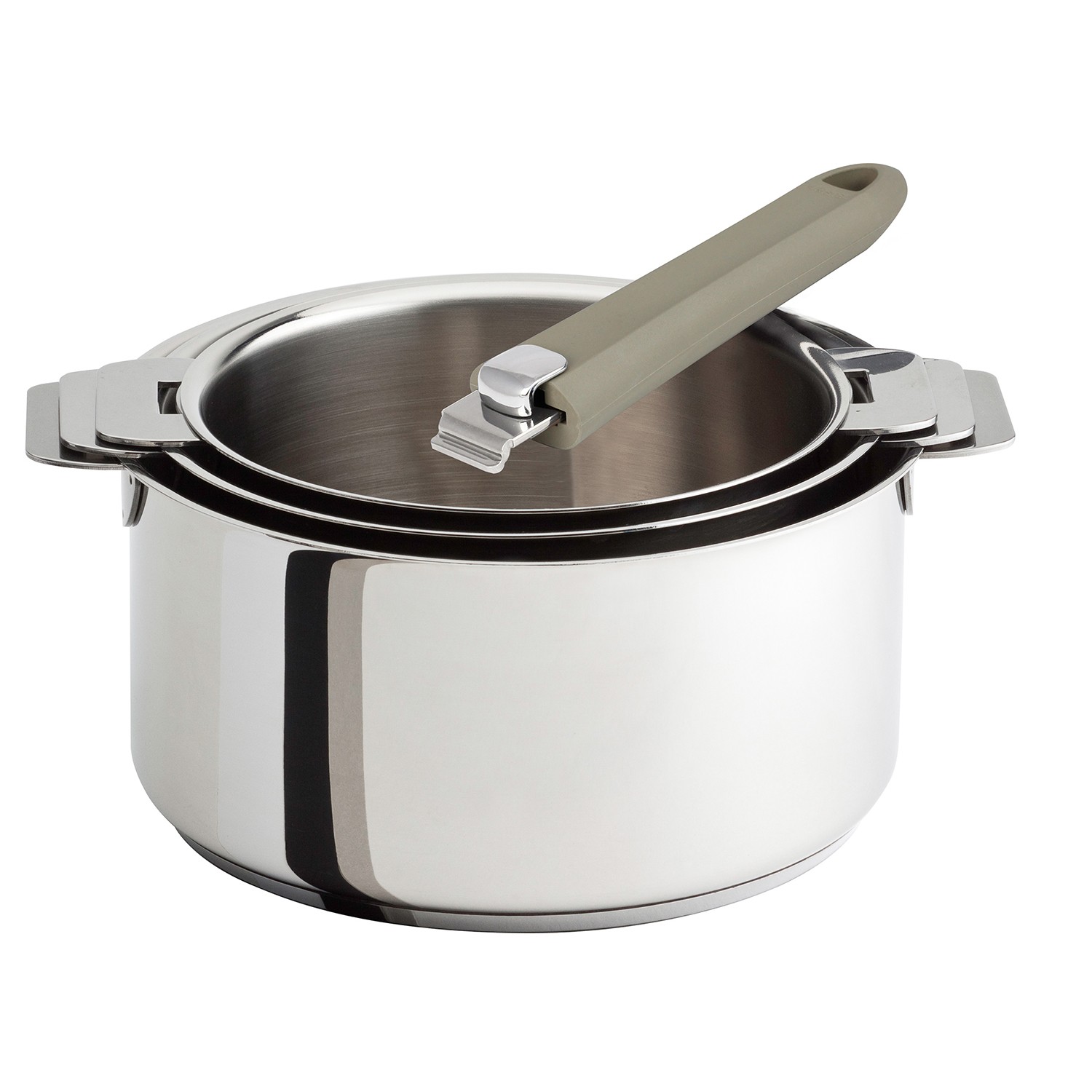 Série de 3 casseroles mutine amovibles ø16 - ø18 - ø20 cm + 1 poignée mutine amovible taupe - cristel