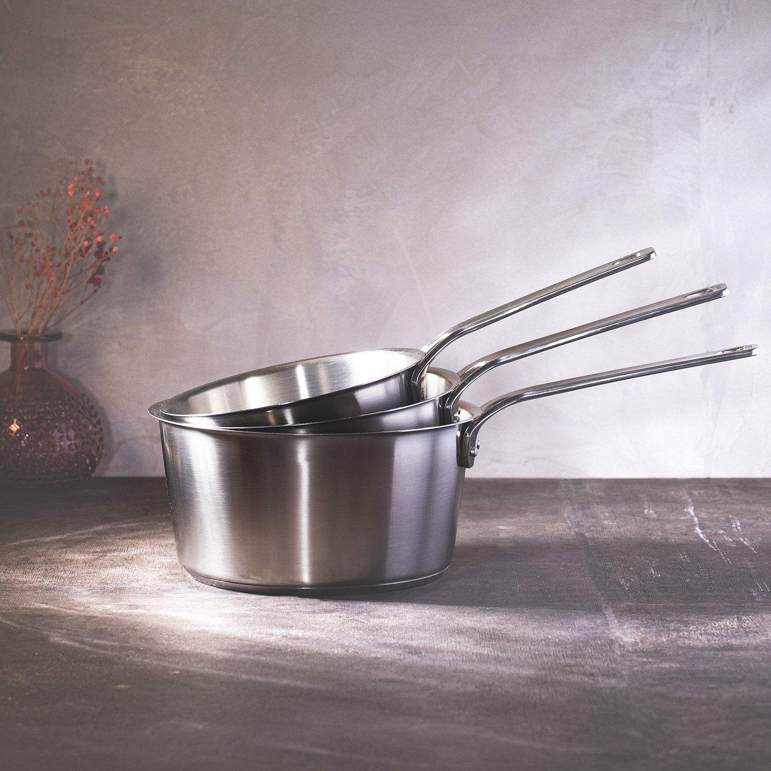 Série de 3 casseroles collection 1826 poignées fixes ø16-18-20 cm - cristel