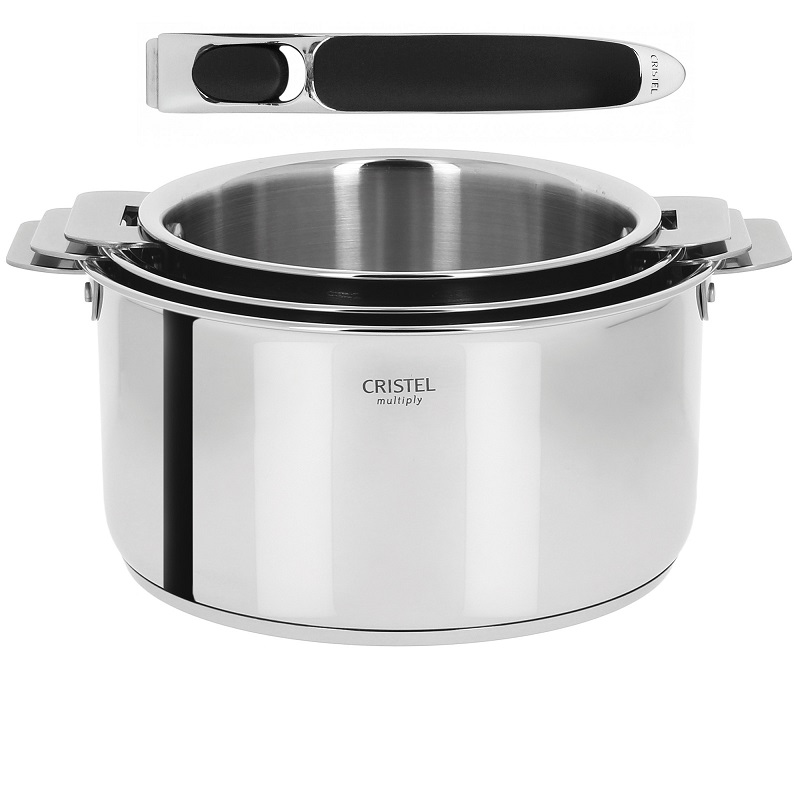 Serie de 3 casseroles casteline multiply amovible + poignee zenith noire - cristel