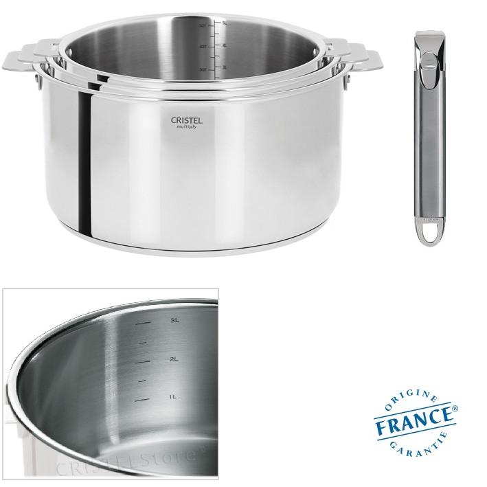 Serie de 3 casseroles casteline multiply amovible + poignee zenith - cristel