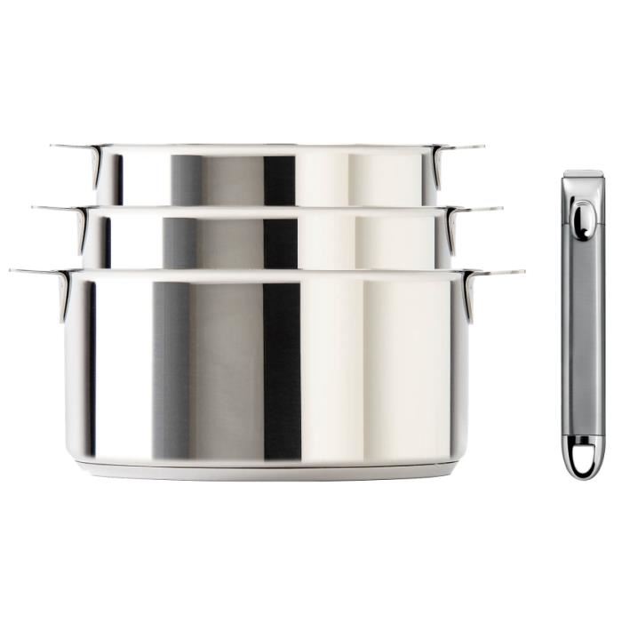 Serie de 3 casseroles amovibles mutine 16 - 18 - 20 cm + poignee amovible - cristel