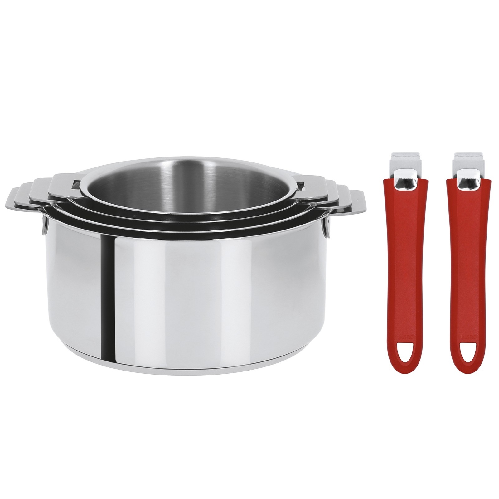 Série de 4 casseroles mutine amovibles ø14 - ø16 - ø18 - ø20 cm + 2 poignées amovibles framboise - cristel