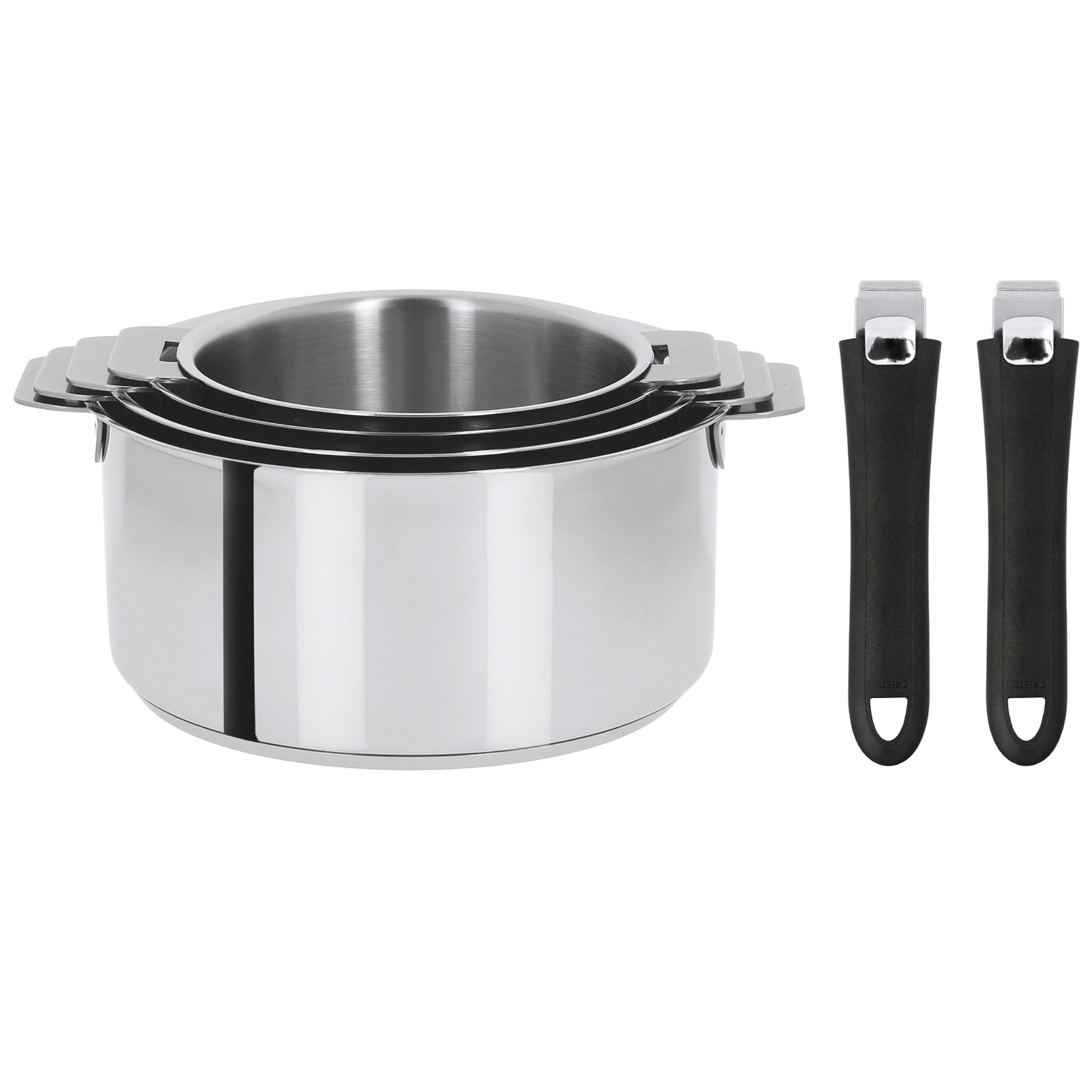 Série de 4 casseroles mutine amovibles ø14 - ø16 - ø18 - ø20 cm + 2 poignées amovibles noires - cristel
