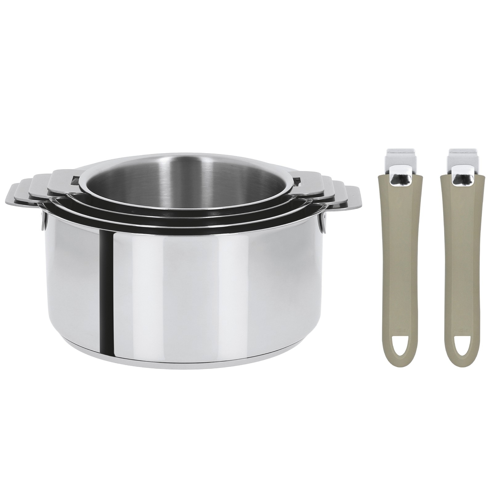 Série de 4 casseroles mutine amovibles ø14 - ø16 - ø18 - ø20 cm + 2 poignées amovibles taupe - cristel