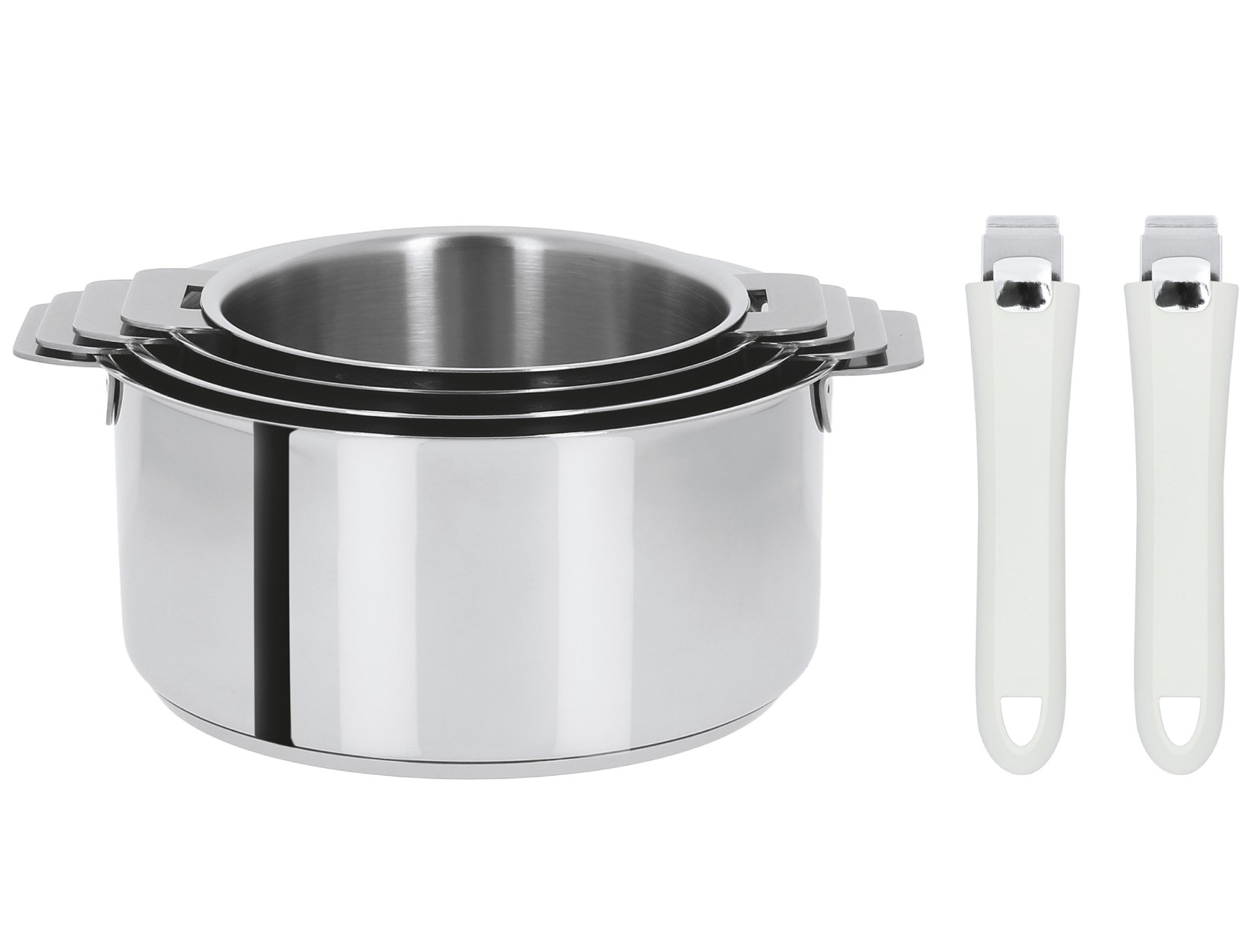 Série de 4 casseroles mutine amovibles ø14 - ø16 - ø18 - ø20 cm + 2 poignées amovibles blanches - cristel