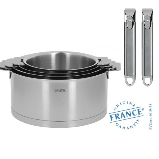 Serie 4 casseroles en inox brosse 14 a 20 cm l + 2 poignees zenith - cristel