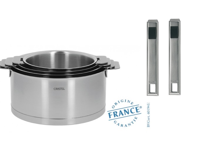 Serie 4 casseroles en inox brosse 14 a 20 cm l + 2 poignees strate - cristel