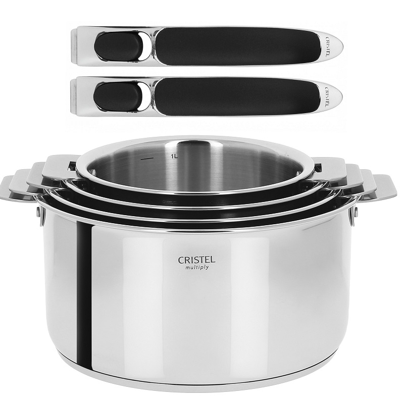 Serie de 4 casseroles casteline multiply amovible + 2 poignees zenith noires - cristel