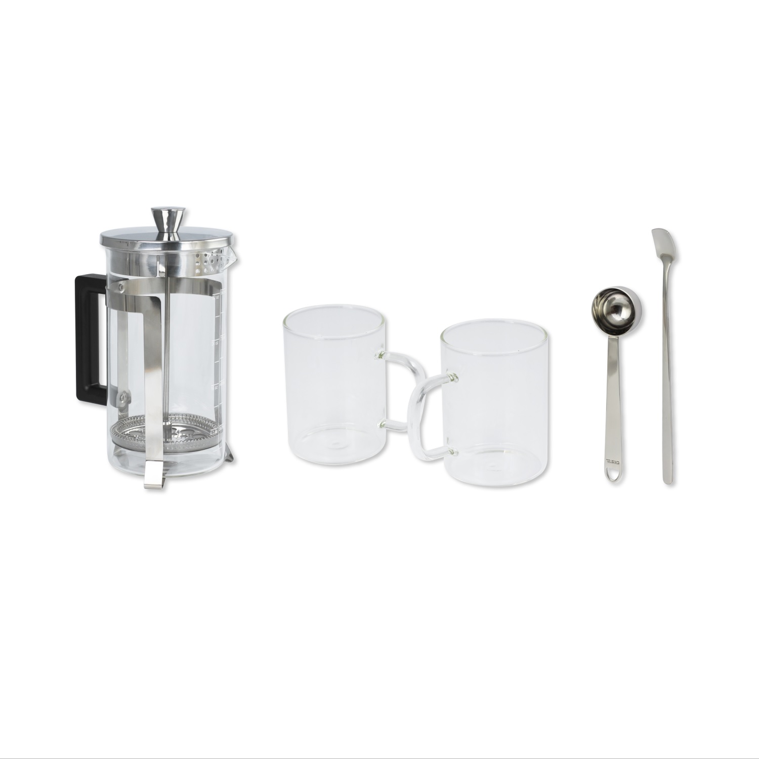 Ensemble cafetière à piston arabica en verre 350 ml + 2 tasses 200ml + 2 cuillères - cristel 