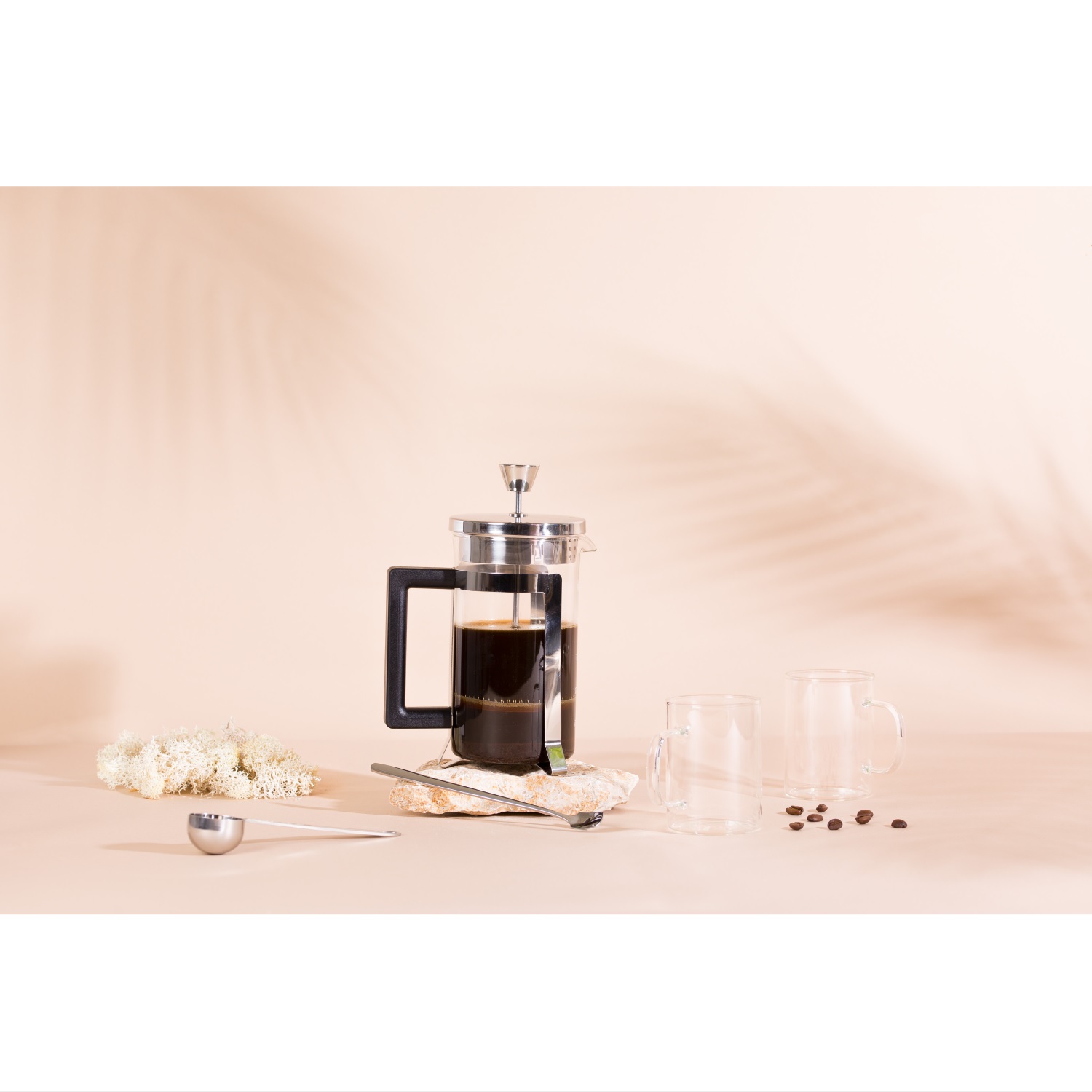 Ensemble cafetière à piston arabica en verre 350 ml + 2 tasses 200ml + 2 cuillères - cristel 