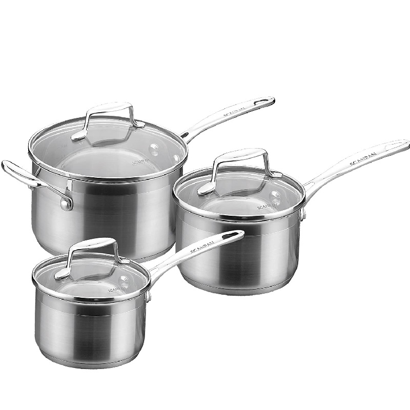 Lot de 3 casseroles impact en inox avec couvercles 16 - 18 - 20 cm - scanpan