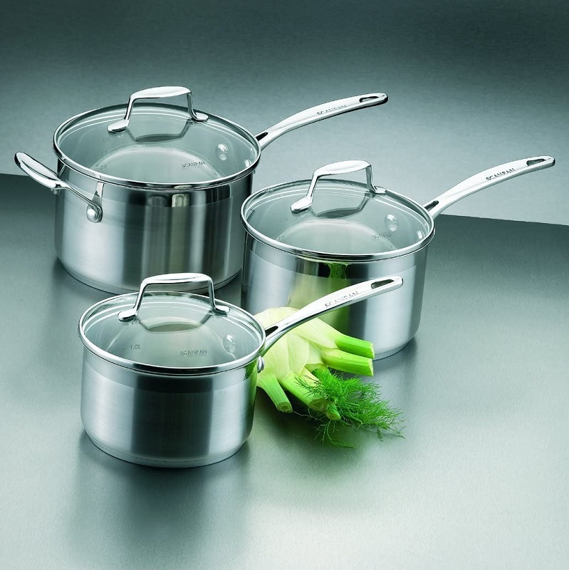 Lot de 3 casseroles impact en inox avec couvercles 16 - 18 - 20 cm - scanpan
