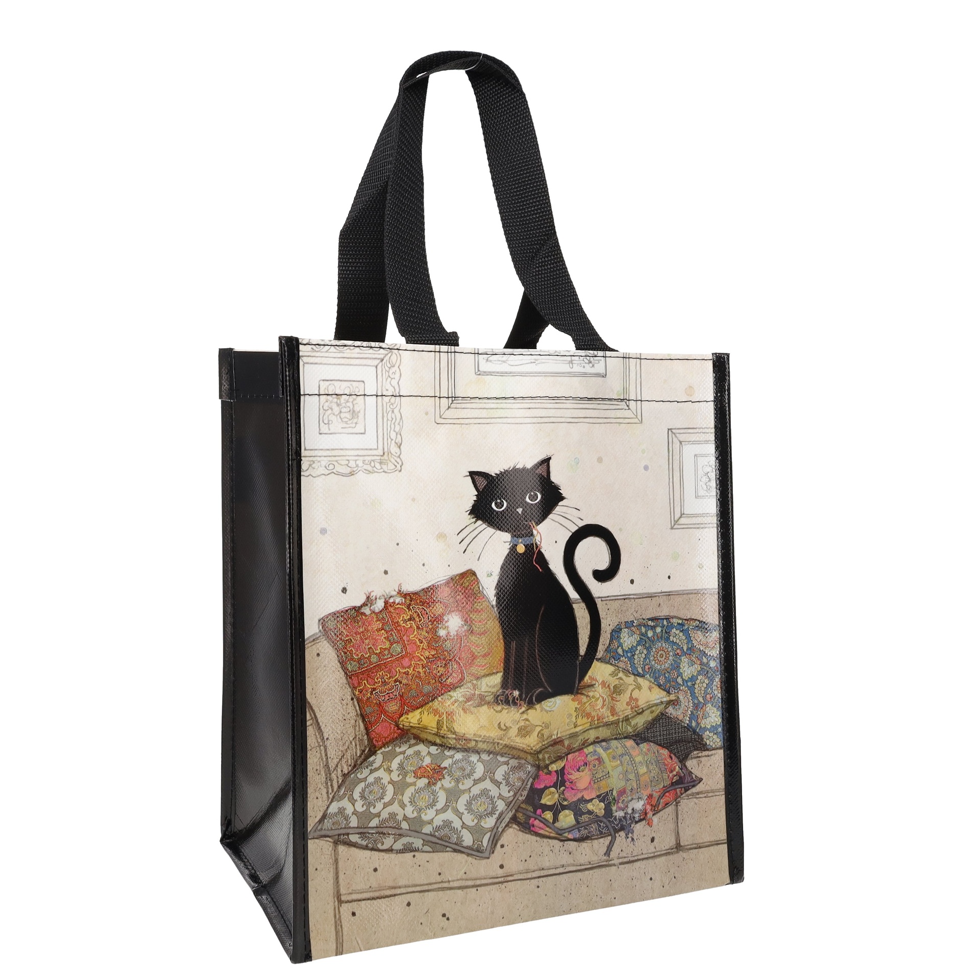 Sac cabas en plastique recyclé bug art chat et coussins 26x29cm - kiub
