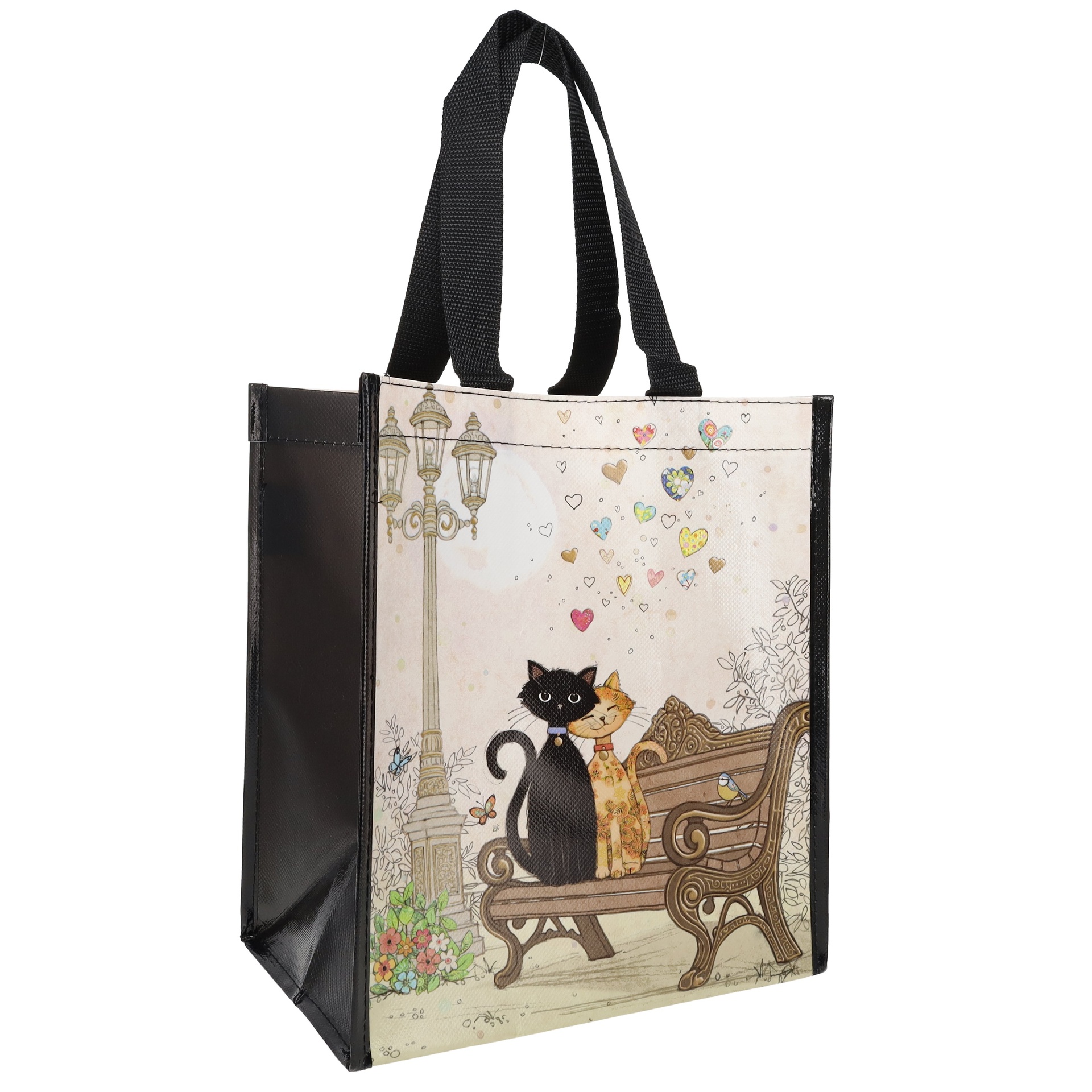 Sac cabas en plastique recyclé bug art couple de chats 26x29cm - kiub