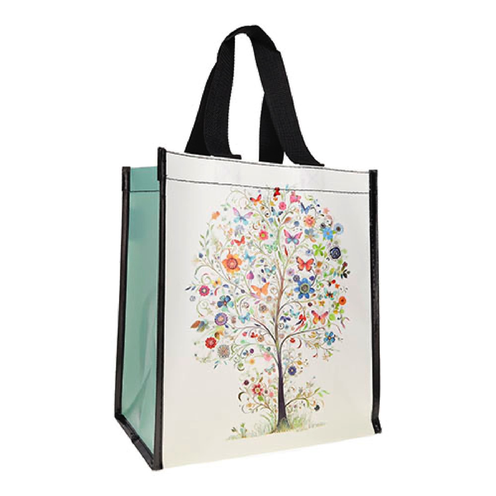 Sac cabas en plastique recyclé portfolio arbre de vie papillons 26x29cm - kiub
