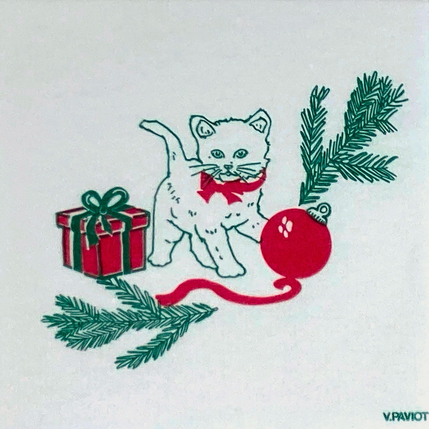 Lot de 20 serviettes intissées 25 x 25 cm chat sapin - francoise paviot