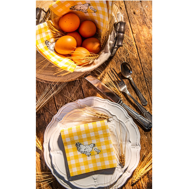 Lot de 20 serviettes de table intisse 25 x 25 cm poulette vichy jaune - francoise paviot