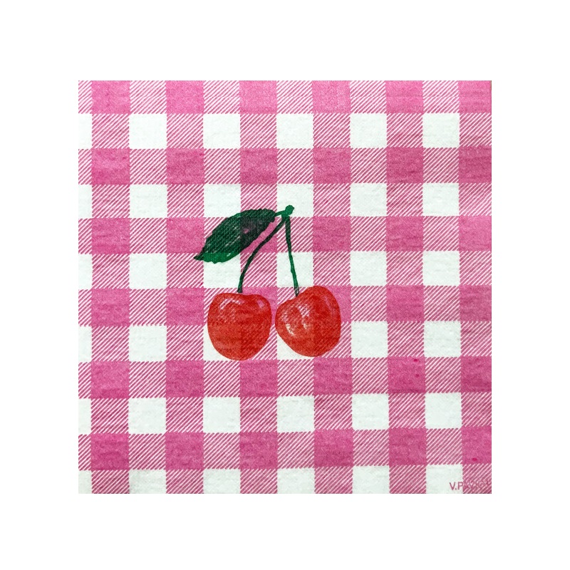 Lot de 20 serviettes de table intisse 25 x 25 cm cerise vichy rose - francoise paviot