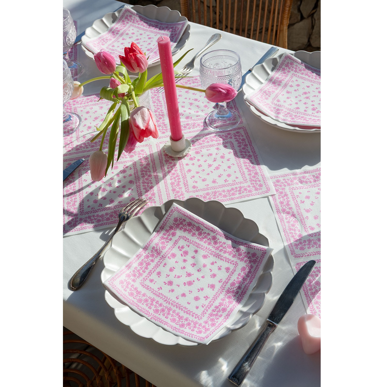 Lot de 20 serviettes en papier intissé 40x40 cm bandana rose - francoise paviot