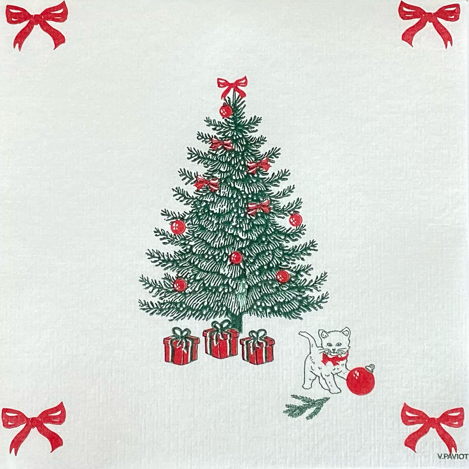 Lot de 20 serviettes en papier intissé 40x40 cm chapin sapin et chat joueur - francoise paviot
