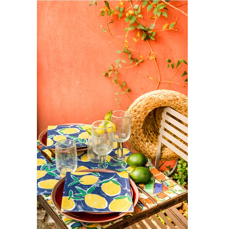 Lot de 20 serviettes de table intisse 40 x 40 cm citron bleu - francoise paviot