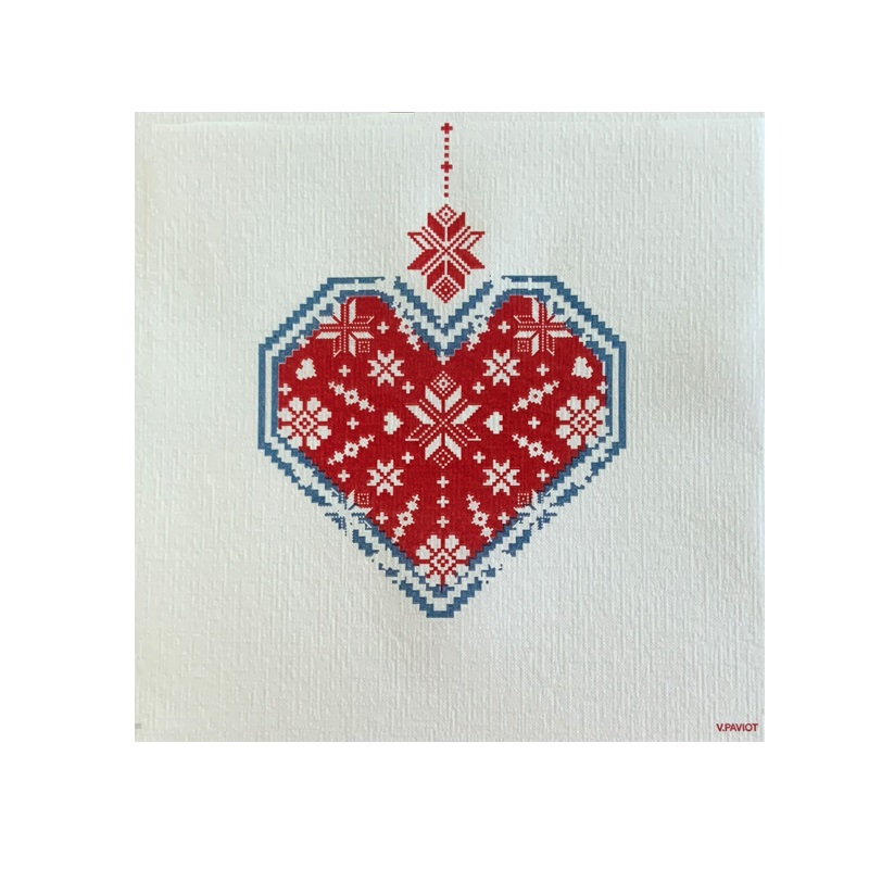 Lot de 20 serviettes en papier intissé 40x40 cm coeur brodé - francoise paviot