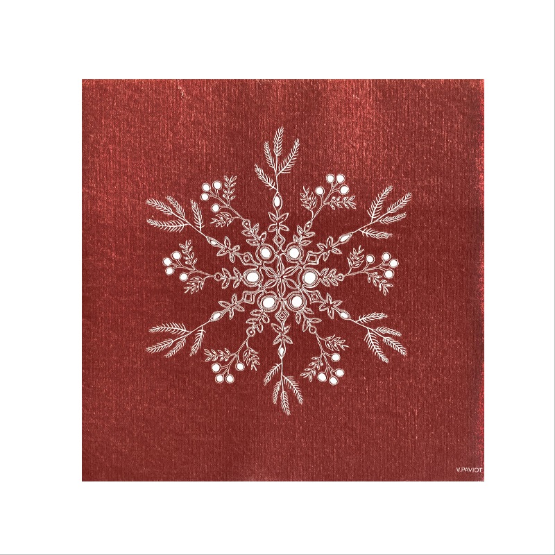 Lot de 20 serviette de table intissé 40 x 40 cm fleur des neiges rouge - francoise paviot