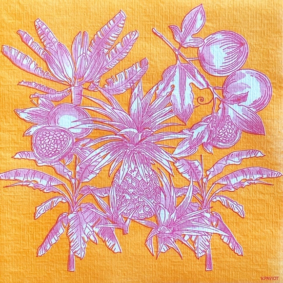 Lot de 20 serviettes en papier intissé 40x40 cm fruits exotiques jaune - francoise paviot