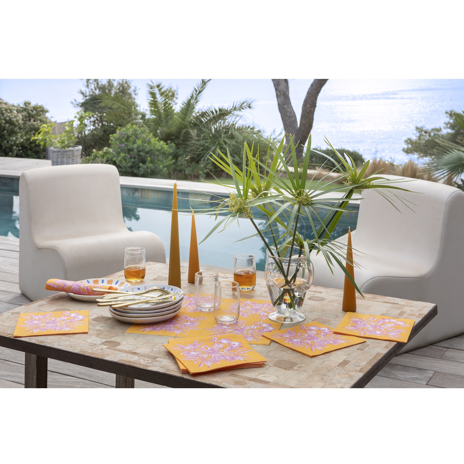Lot de 20 serviettes en papier intissé 40x40 cm fruits exotiques jaune - francoise paviot