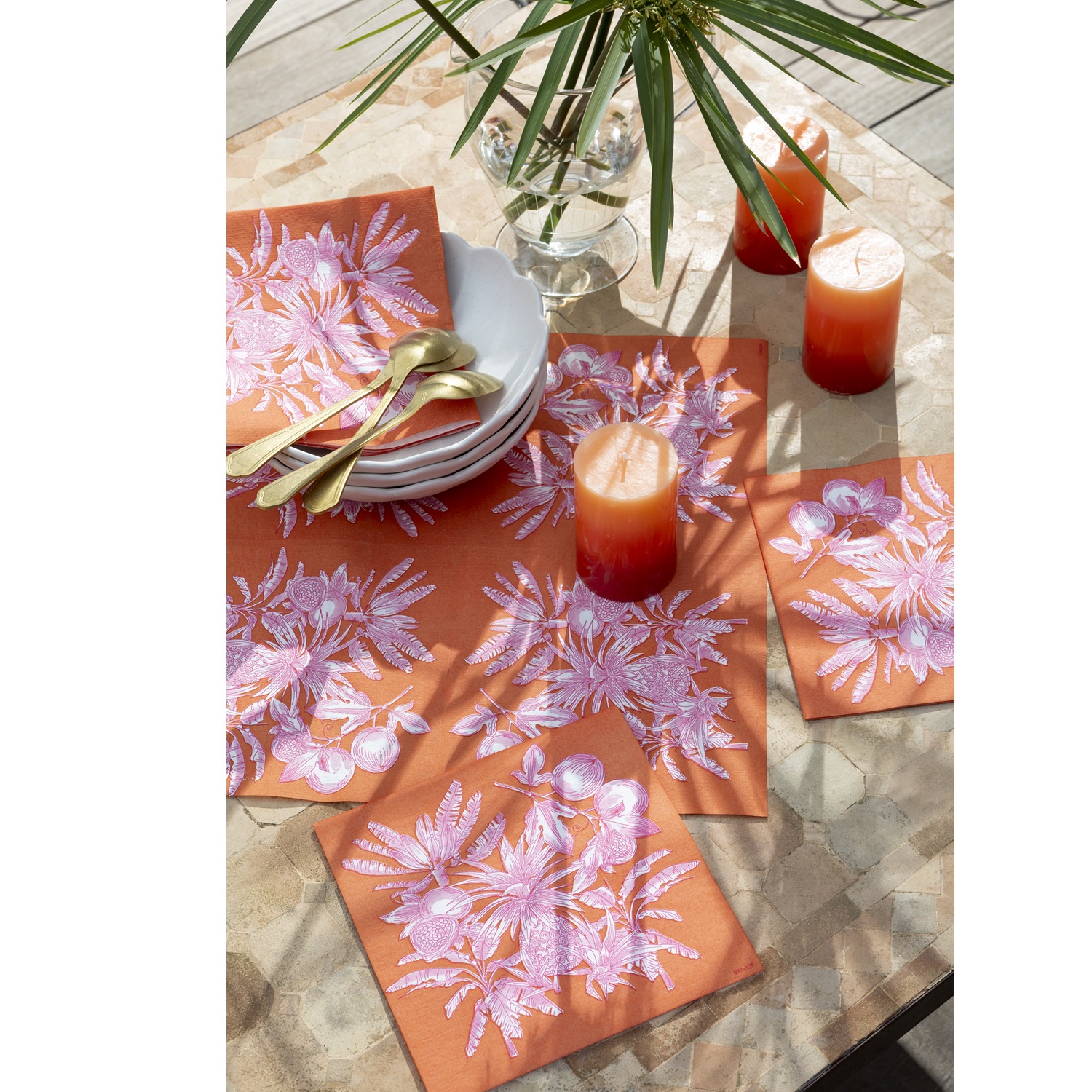 Lot de 20 serviettes en papier intissé 40x40 cm fruits exotiques orange - francoise paviot