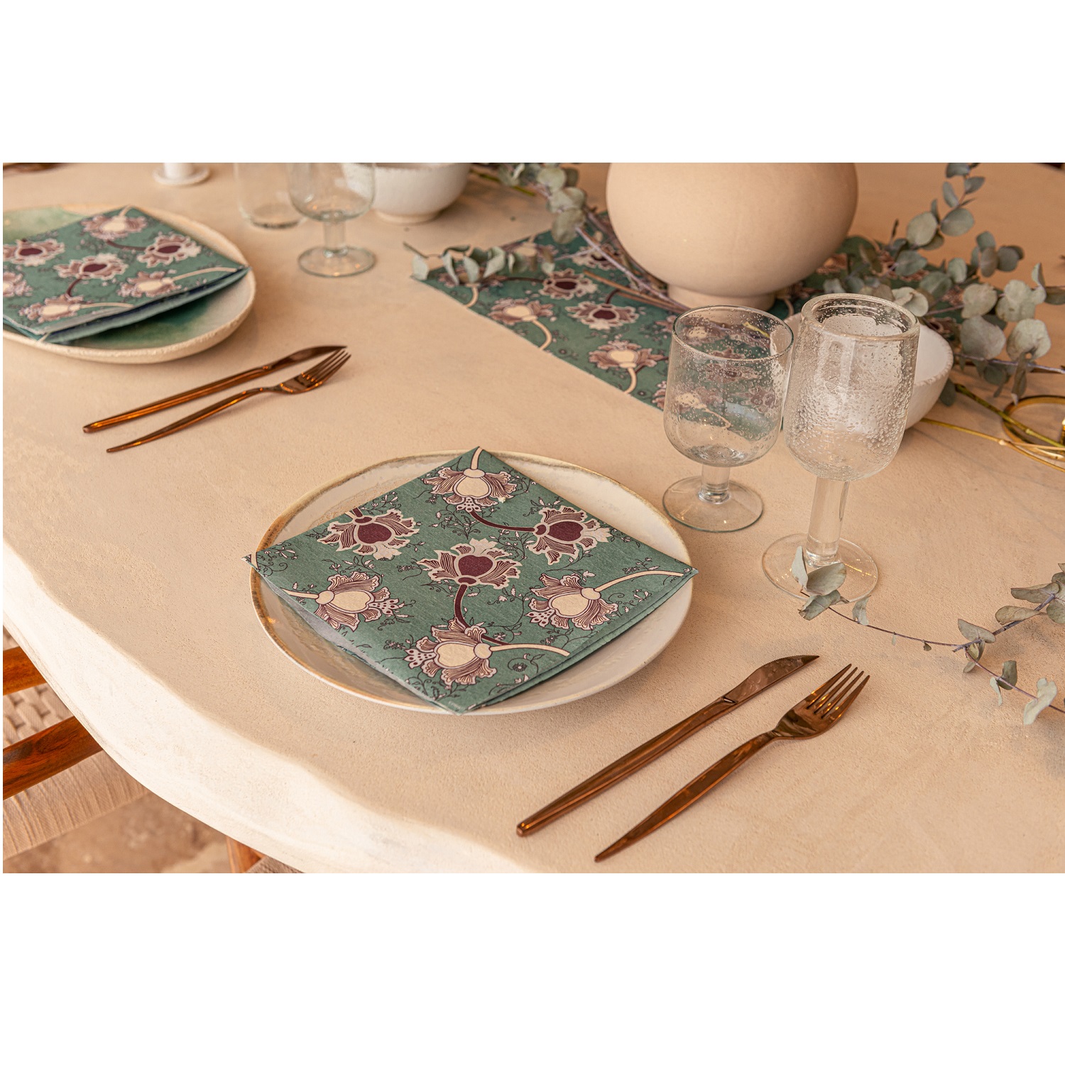 Lot de 20 serviette de table intissé 40 x 40 cm fleur ispahan - francoise paviot