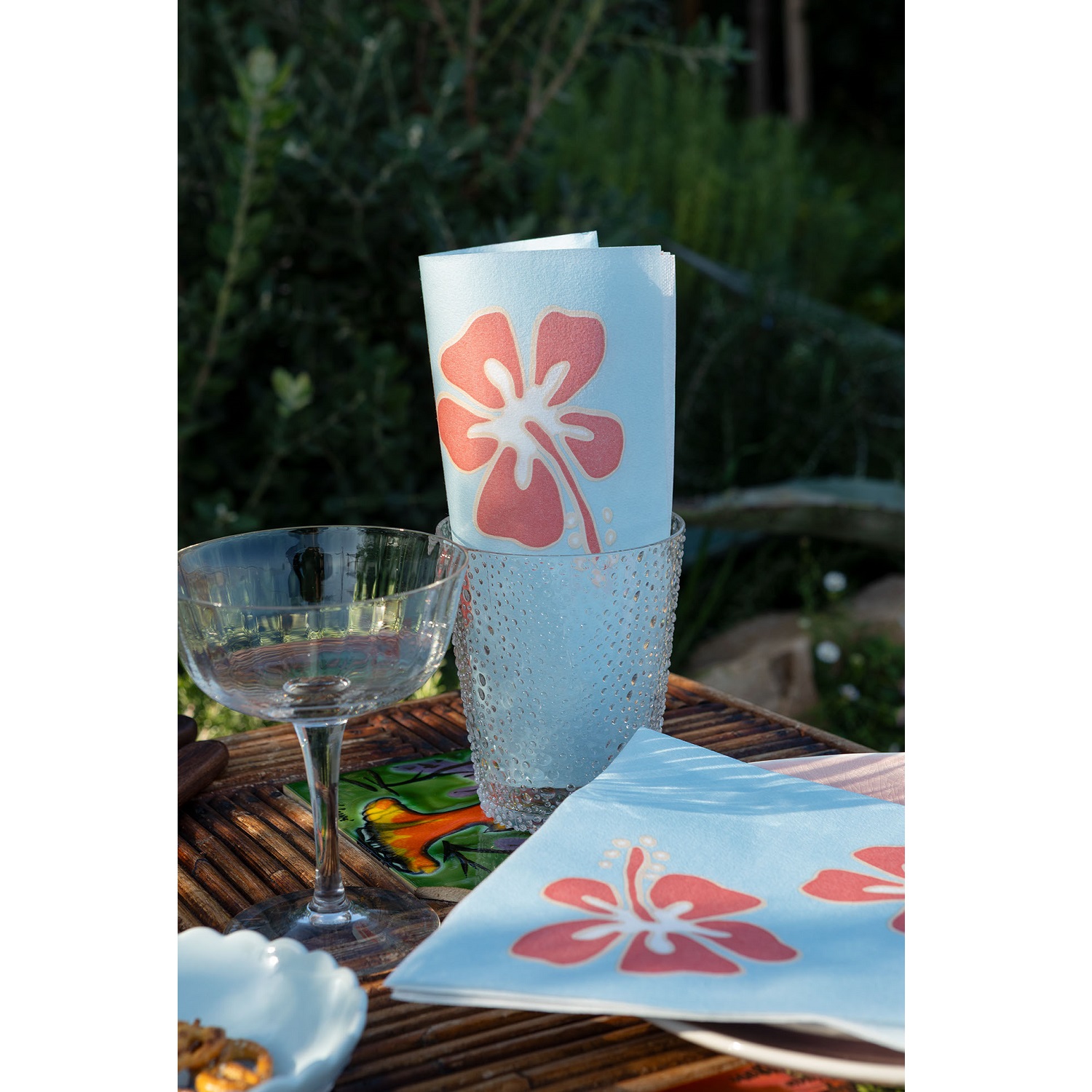 Lot de 20 serviettes en papier intissé 40x40 cm hibiscus bleu - francoise paviot