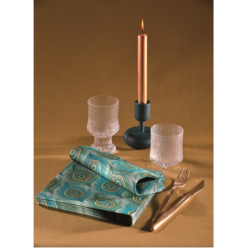 Lot de 20 serviettes de table intisse 40 x 40 cm paon - francoise paviot