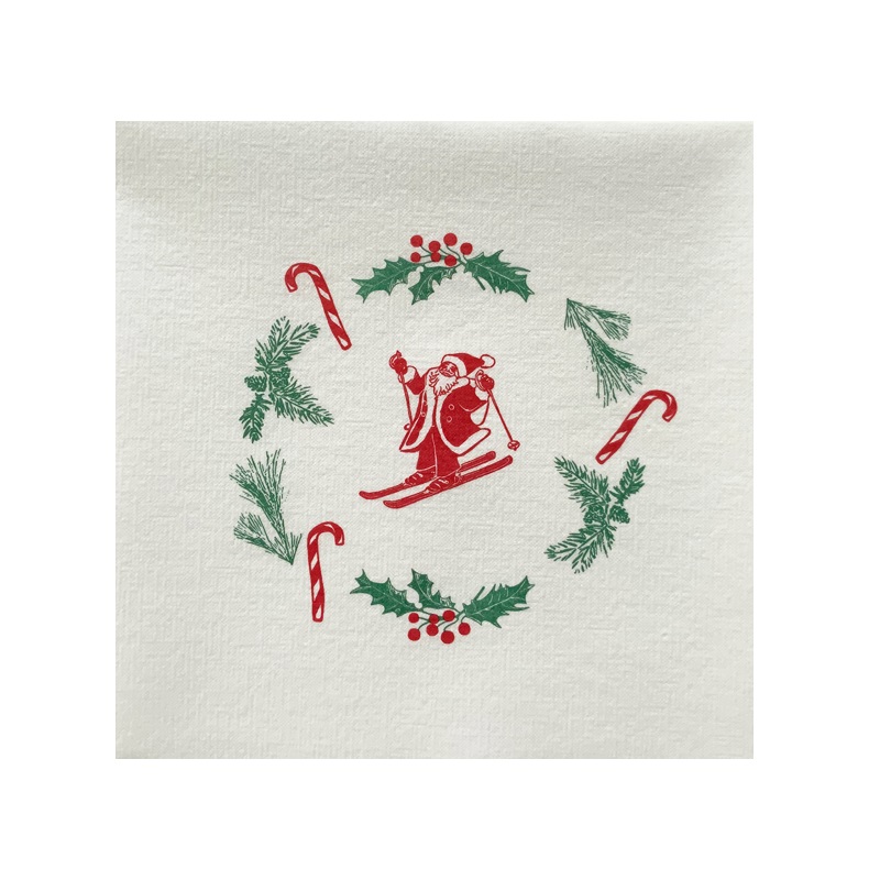 Lot de 20 serviettes de table intisse 40 x 40 cm pere noel sur ski - francoise paviot