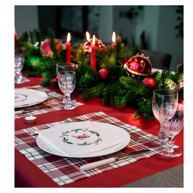 Lot de 20 serviettes de table intisse 40 x 40 cm pere noel sur ski - francoise paviot