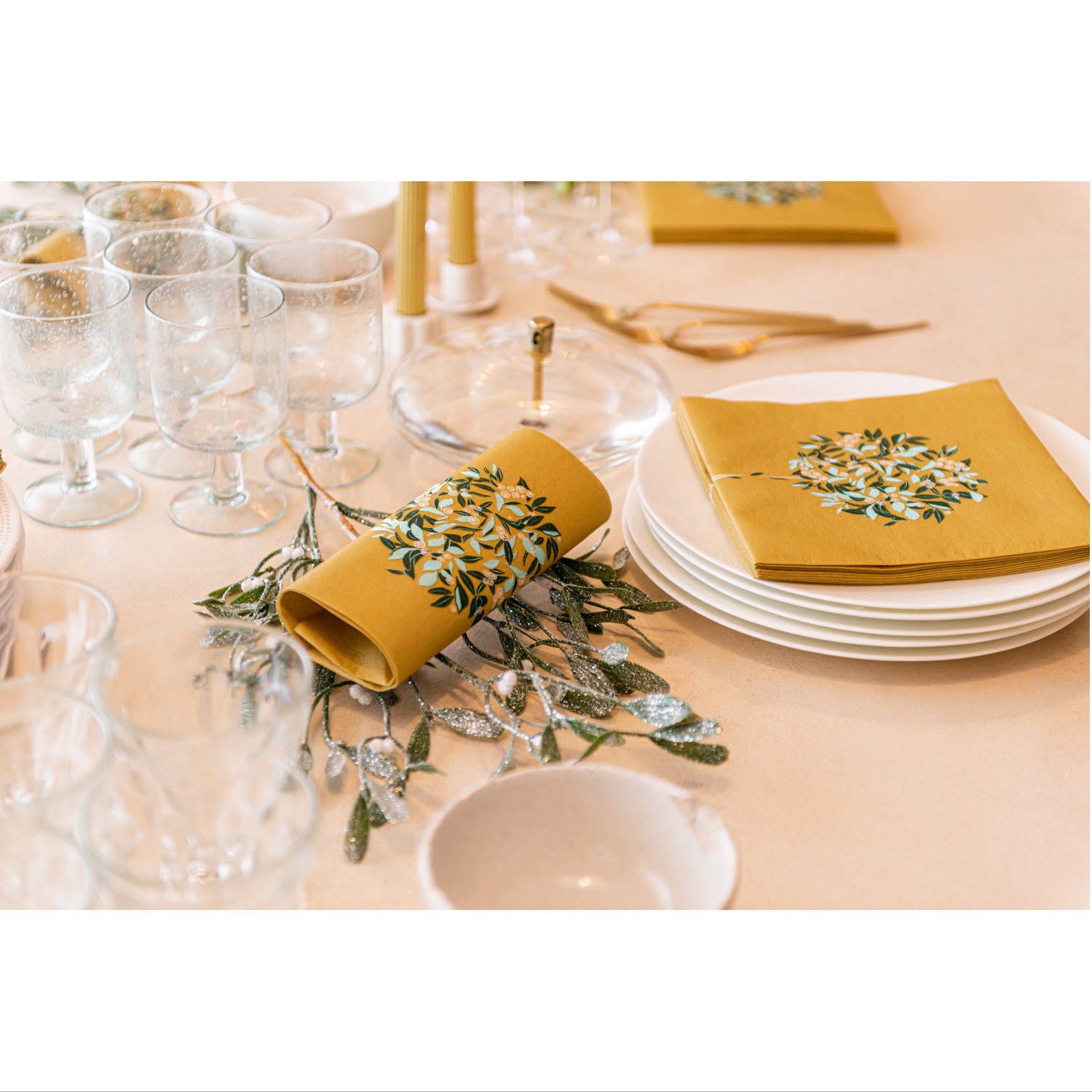 Lot de 20 serviette de table intissé 40 x 40 cm perle d'hiver or - francoise paviot