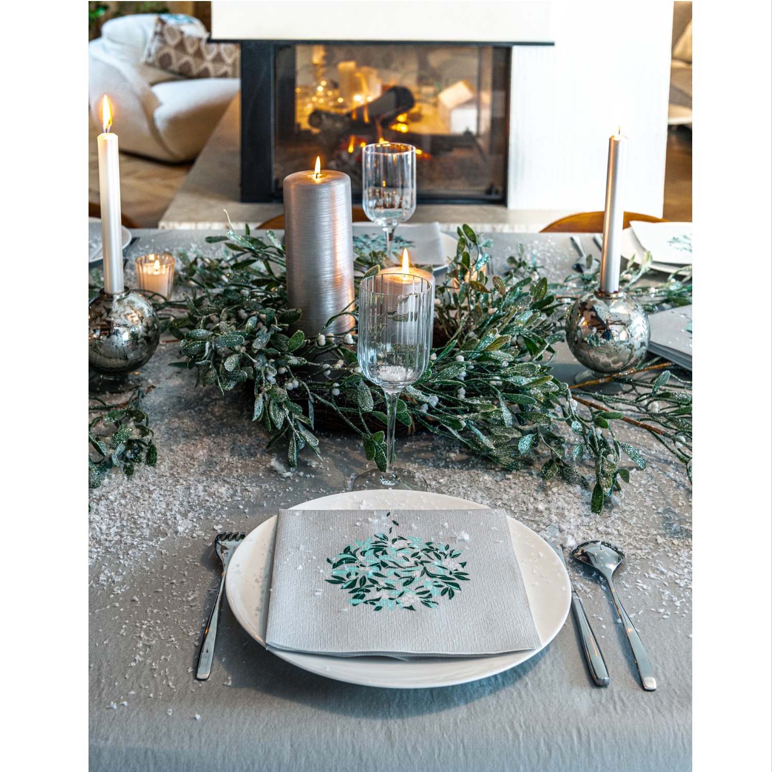 Lot de 20 serviette de table intissé 40 x 40 cm perle d'hiver argent - francoise paviot