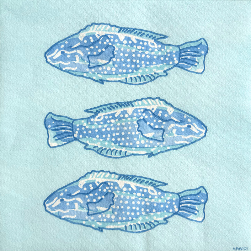 Lot de 20 serviettes en papier intissé 40x40 cm poisson lumineux bleu - francoise paviot