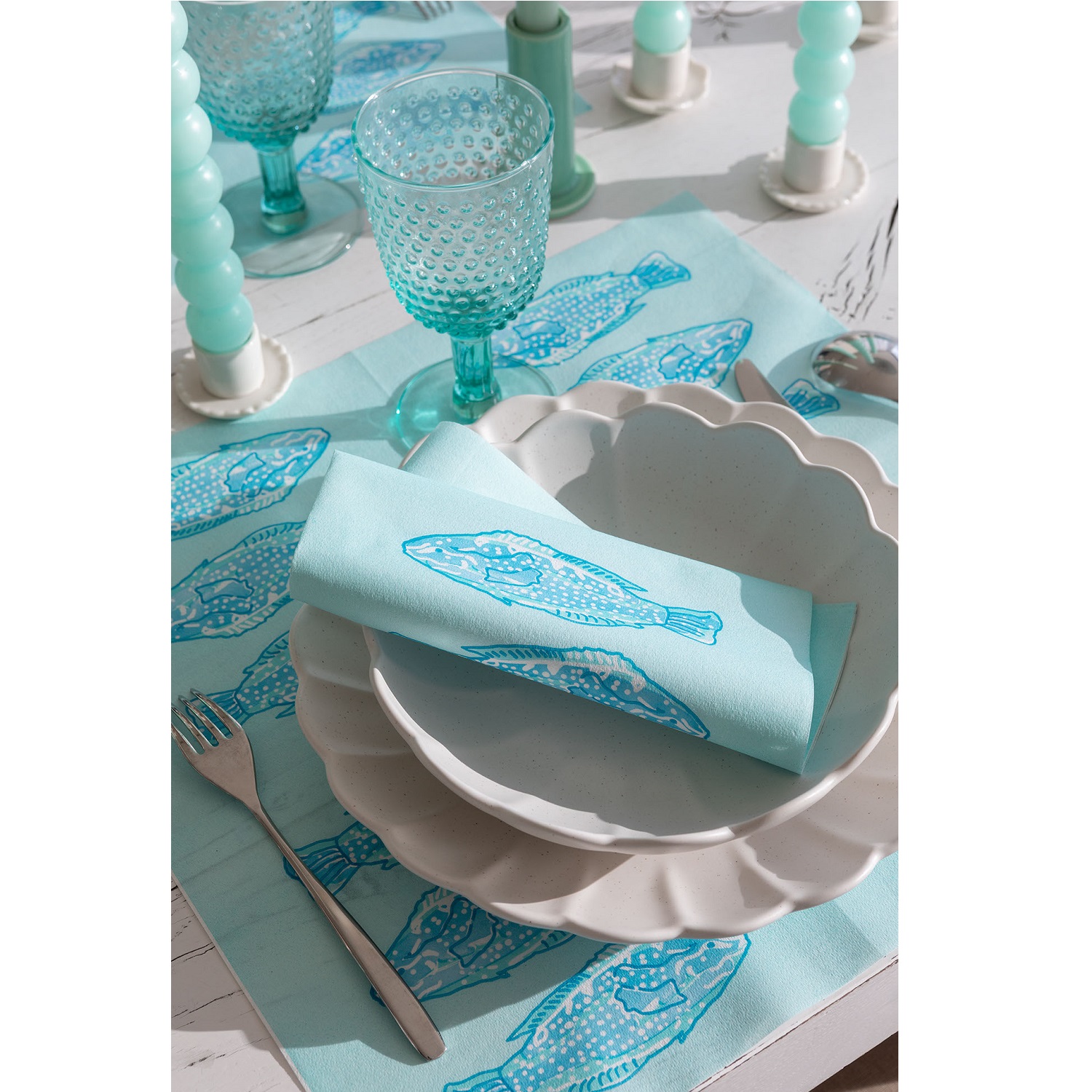 Lot de 20 serviettes en papier intissé 40x40 cm poisson lumineux bleu - francoise paviot