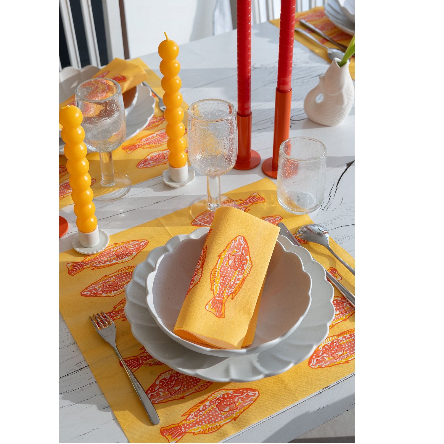 Lot de 20 serviettes en papier intissé 40x40 cm poisson lumineux jaune - francoise paviot