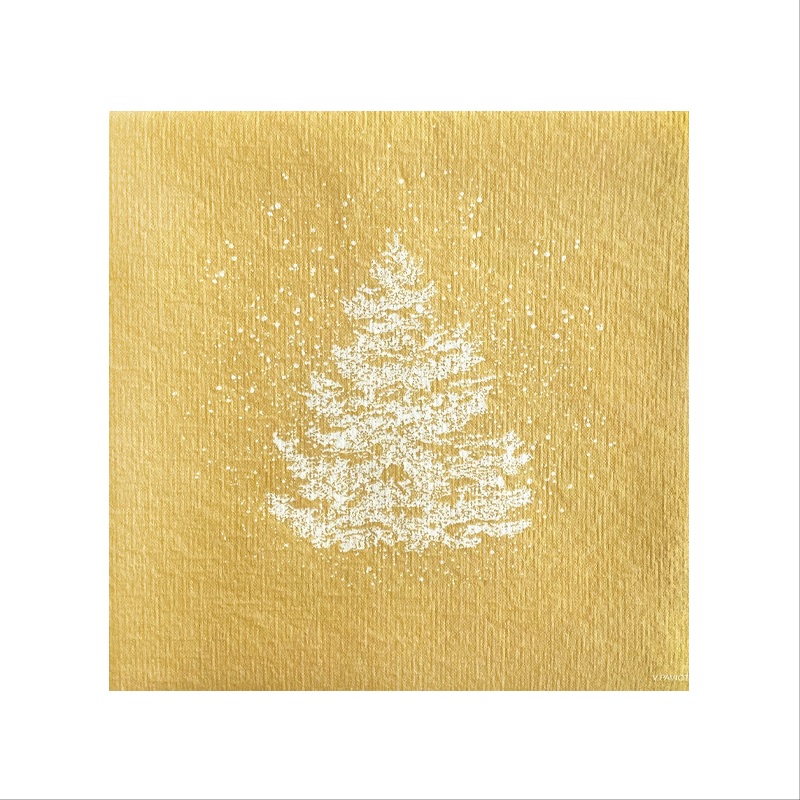 Lot de 20 serviette de table intissé 40 x 40 cm sapin roi des forêts or - francoise paviot