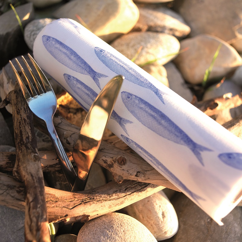 Lot de 20 serviettes de table intisse 40 x 40 cm banc de sardines - francoise paviot